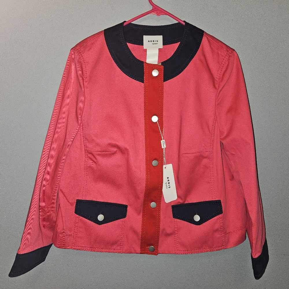 Akris Punto Boxy Cotton Gabardine Jacket Pink Size 14 New - Picture 2 of 8